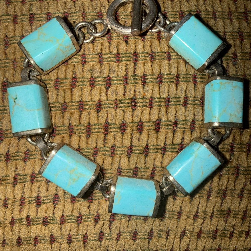 Sterling Silver Turquoise Bracelet - Blue Stone Link Bracelet